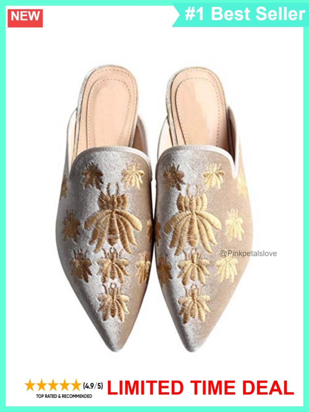 Women's Velvet Backless Pointed Toe Slip On Loafers Flats Embroidery Mule